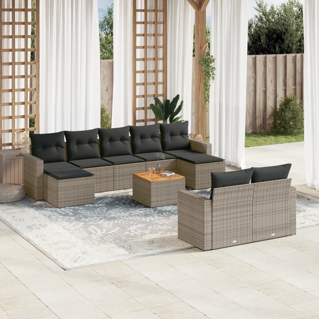 Maison Exclusive - 10-tlg. Garten-Sofagarnitur mit Kissen Grau Poly Rattan