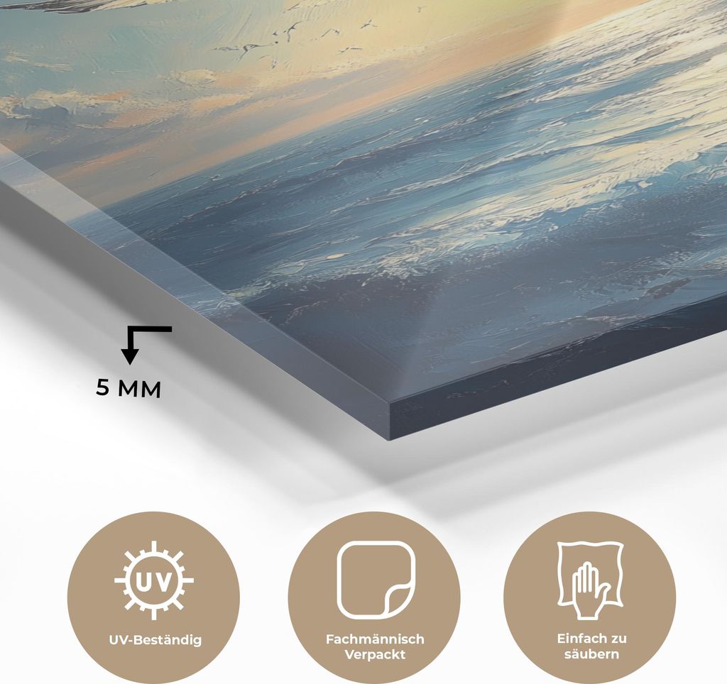 MuchoWow Glasbilder - Bilder auf Wandbild - Foto auf Glas Möwen - Meer - Wolken -Blau 60x90 cm Wanddekoration aus Glas - Acrylglasbild - Acrylbild...