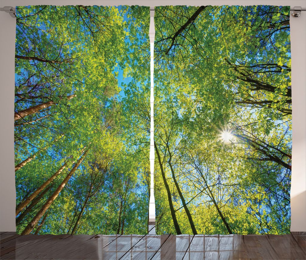 ABAKUHAUS Wald Rustikaler Vorhang, Willow Flora in der Natur, Wohnzimmer Universalband Gardinen mit Schlaufen und Haken, 280 x 245 cm, Grün
