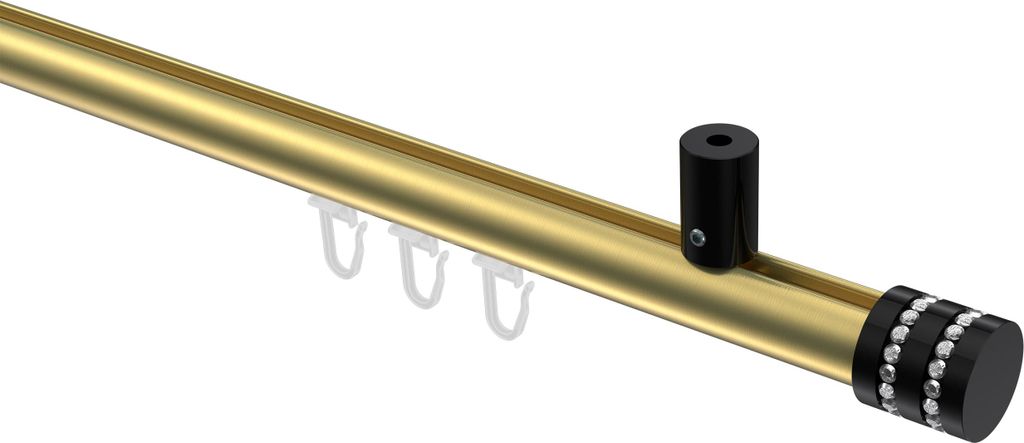 Interdeco Innenlaufstange / Gardinenstange mit Innenlauf Messing-Optik / Schwarz, Typ Sonius Estana (Glitzerkappe) Deckenmontage, 20 mm Ø 1-läufi...