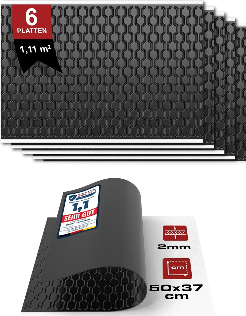 HASKYY Dämmmatte Alubutyl Schalldämmung Schwarz 6 Platten 37x50 cm Selbstklebend