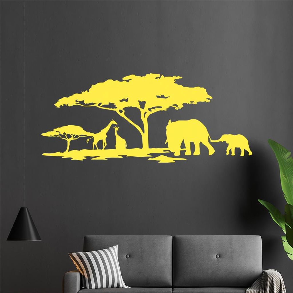 KIWISTAR Afrika Motiv Giraffen u. Elefanten Wandtattoo in 6 Größen - Wandaufkleber Wall Sticker - Dekoration, Küche, Wohnzimmer, Schlafzimmer, B...