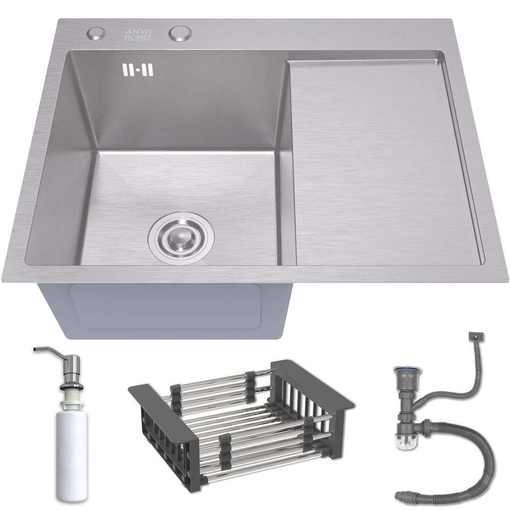 ANW HOME Dřez, nerezový dřez, vestavný dřez s odkapávací Obrázek produktu 