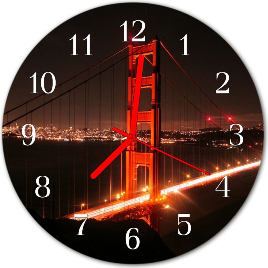 Glasuhr Wanduhr Küchenuhr Echt-Glas 30fi cm Brücke mehrfarbig