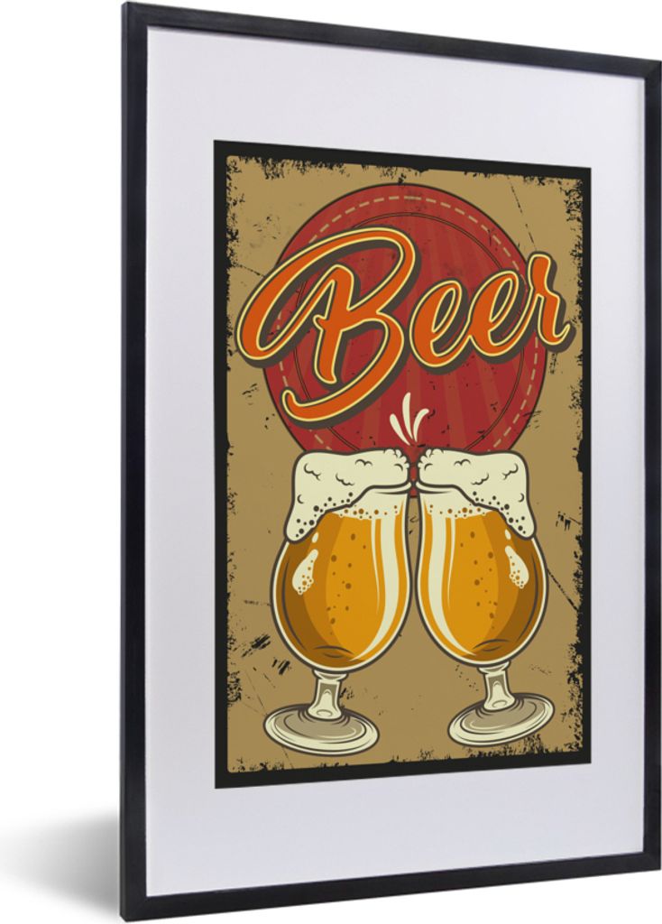 MuchoWow MuchoWow Gerahmtes Poster Mancave - Biergläser - Vintage - Zeichnung 40x60 cm - Poster mit zchwarzem Bilderrahmen - Poster in Rahmen