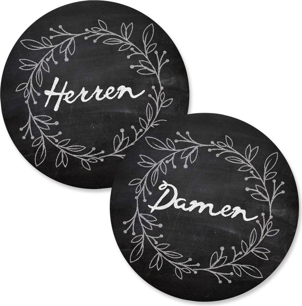 Badezimmer Türschild schwarz Set „Damen“ + „Herren“ in Tafelkreide-Optik (15,5 cm) mit Klebepads