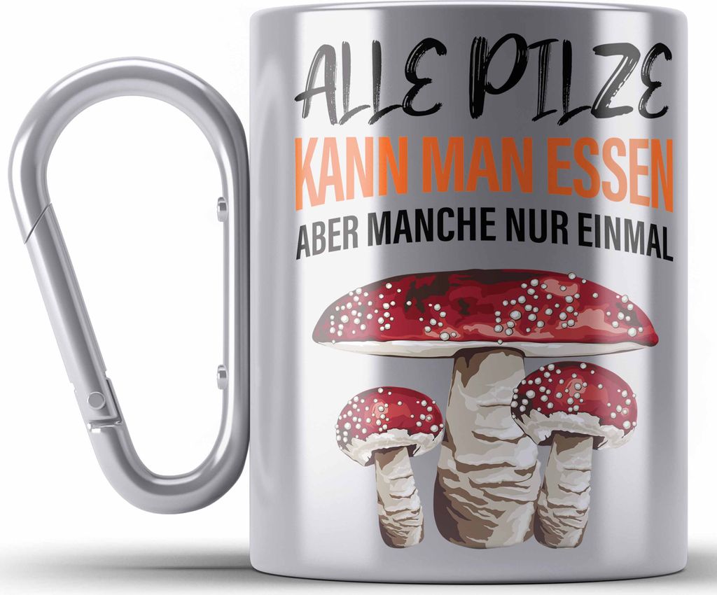Trendation - Pilzsammler Geschenk Edelstahl Tasse Karabiner Pilze Sammeln Karabiner Edelstahl Tasse Karabiner Edelstahl Geschenkidee Pilzsucher Pil...