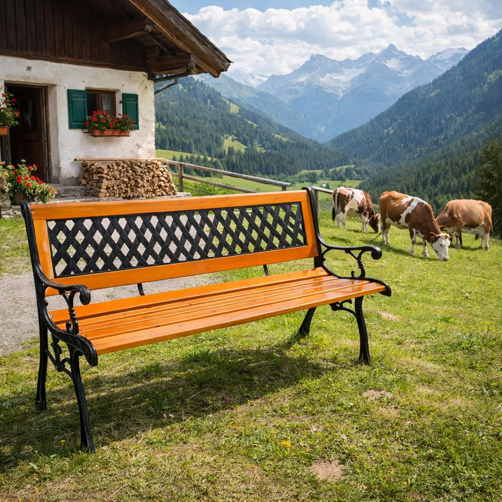 Panchina da Giardino in Legno Massiccio e Metallo Nero - Qualità Parco