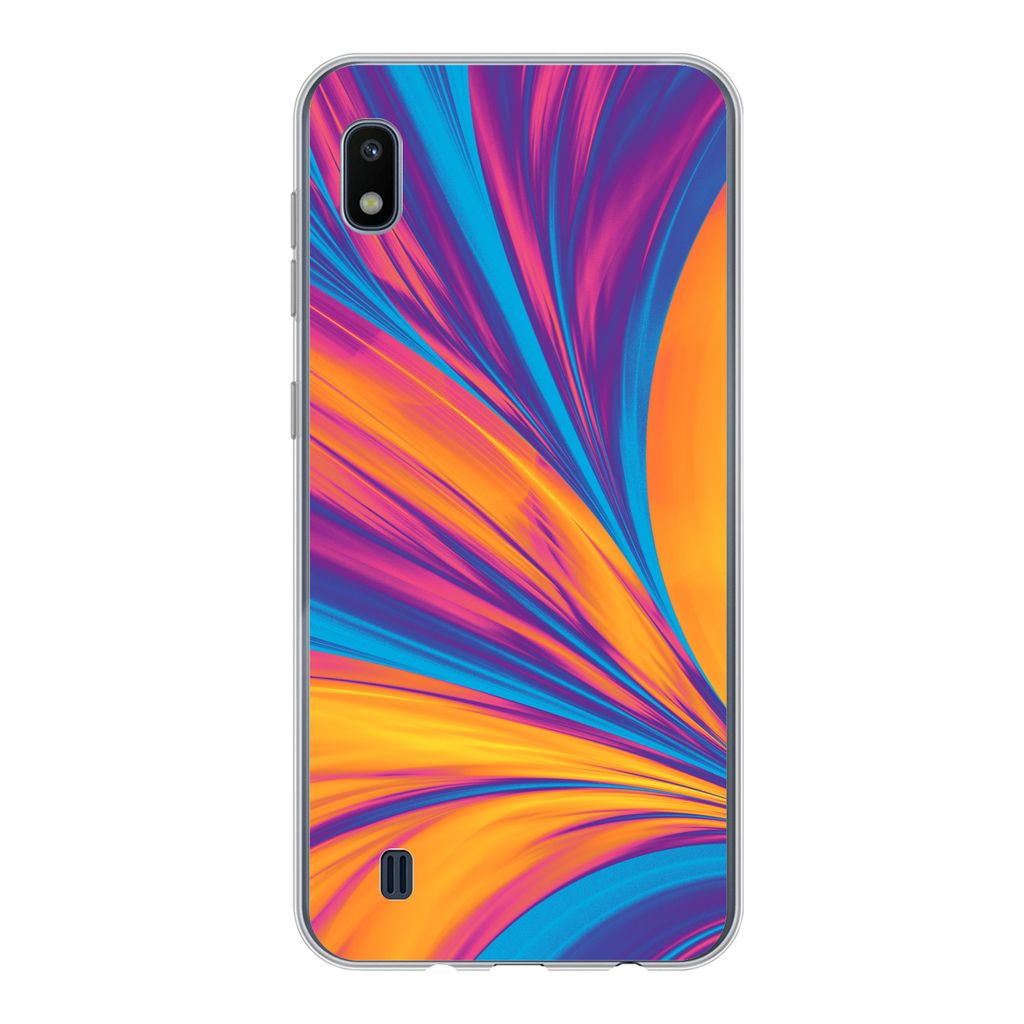 MuchoWow Handyhülle Schutzhülle Hülle für Samsung Galaxy A10 Federn - Regenbogen - Neon - Abstrakt Silikon Softcase Handy Hülle - Schutzhülle