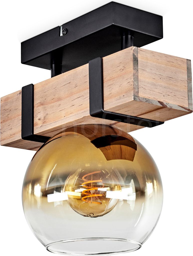 Bollengo Deckenlampe aus Metall/Holz /Glas in Schwarz/Natur/Gold/Klar