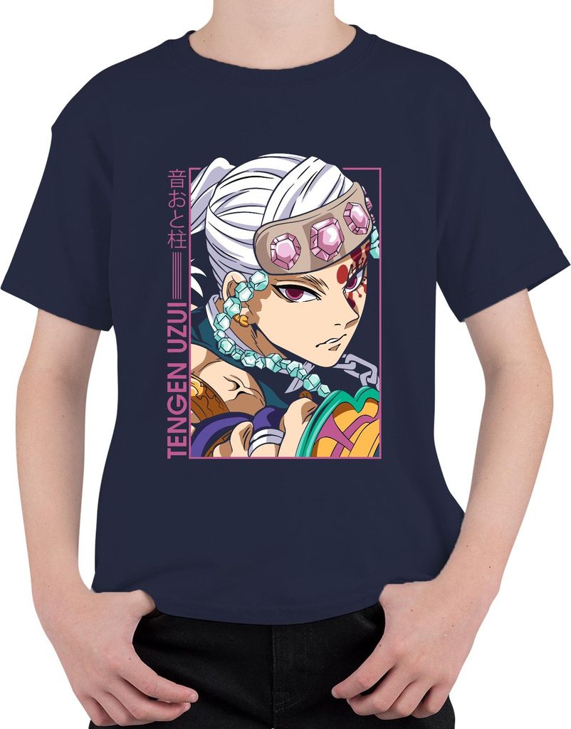 Tengen Uzui Kimetsu no Yaiba Sound Hashira Juwelen Stirnband Glam Uni Kinder T-Shirt, Navy, 104