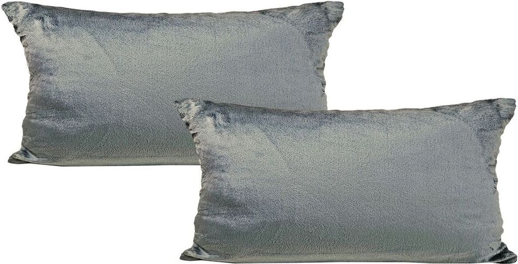 JACK 2er Set Teddy Flausch Kissenhülle Kissenbezug Dekokissen flauschig kuschlig weich, Farbe:Grau, Größe:30 x 50 cm