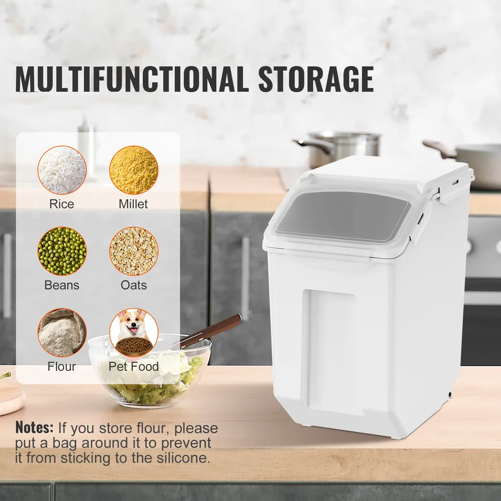 Distributeur de Croquettes et Aliments Secs 15L en PP avec Couvercle