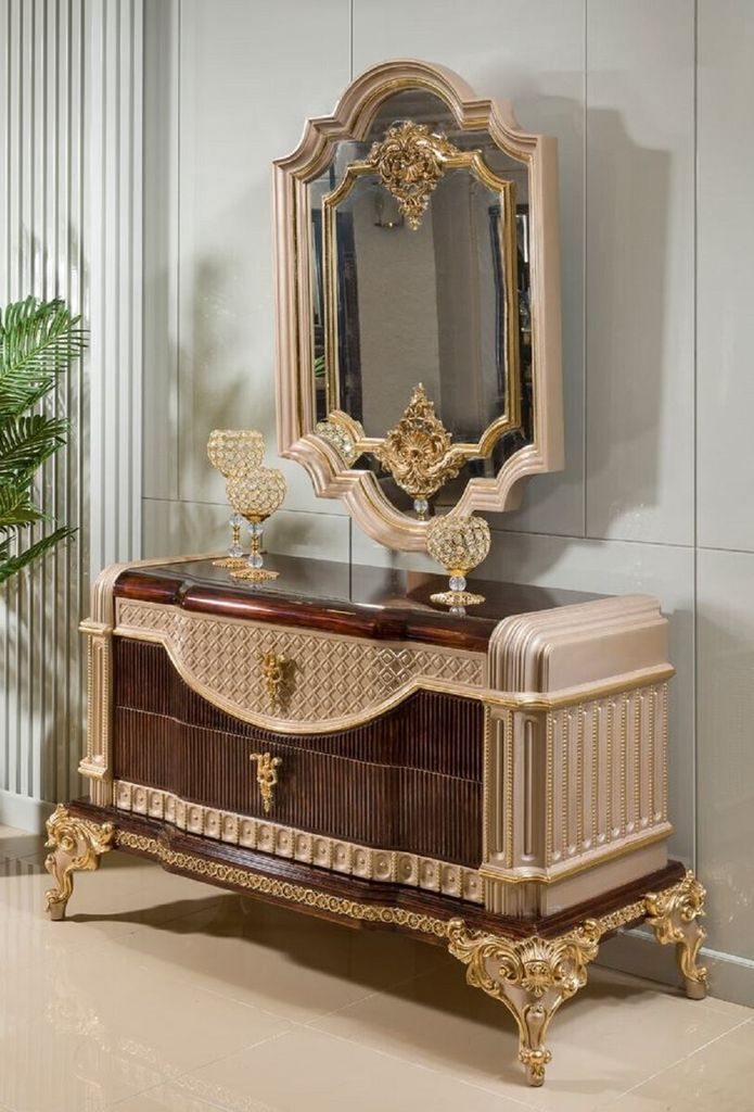 Casa Padrino Luxus Barock Kommode mit Spiegel Dunkelbraun / Grau / Gold - Barock Möbel
