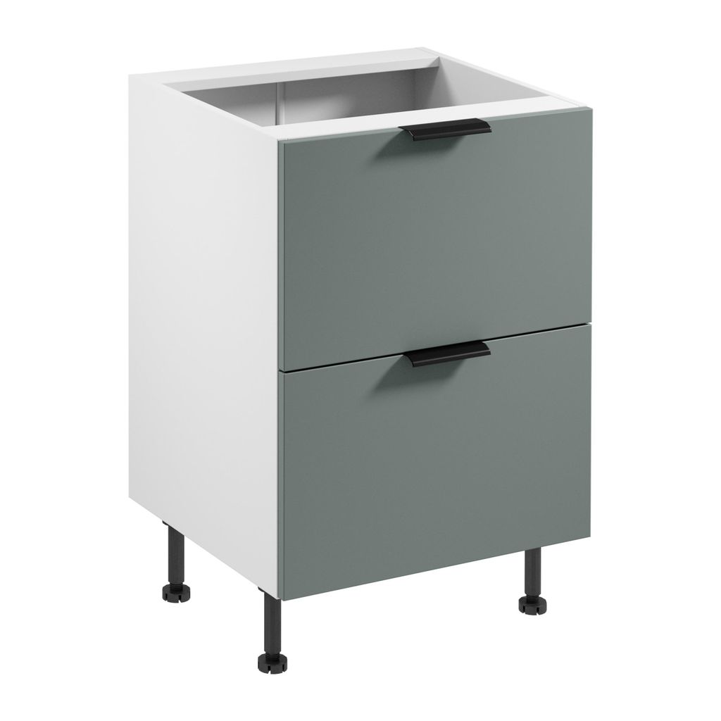 Küchenunterschrank 60 cm ohne Arbeitsplatte mit 2 Schubladen Küchenschrank, Sorento D60S2 AX Weiß/Grün