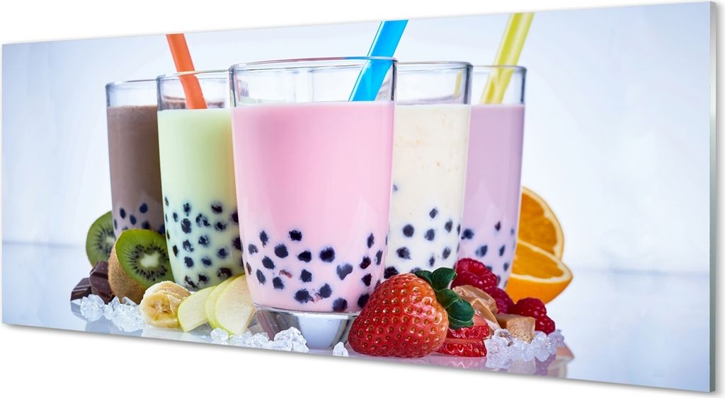 Glasbilder 125x50 Wandkunst Milchshakes mit Früchten