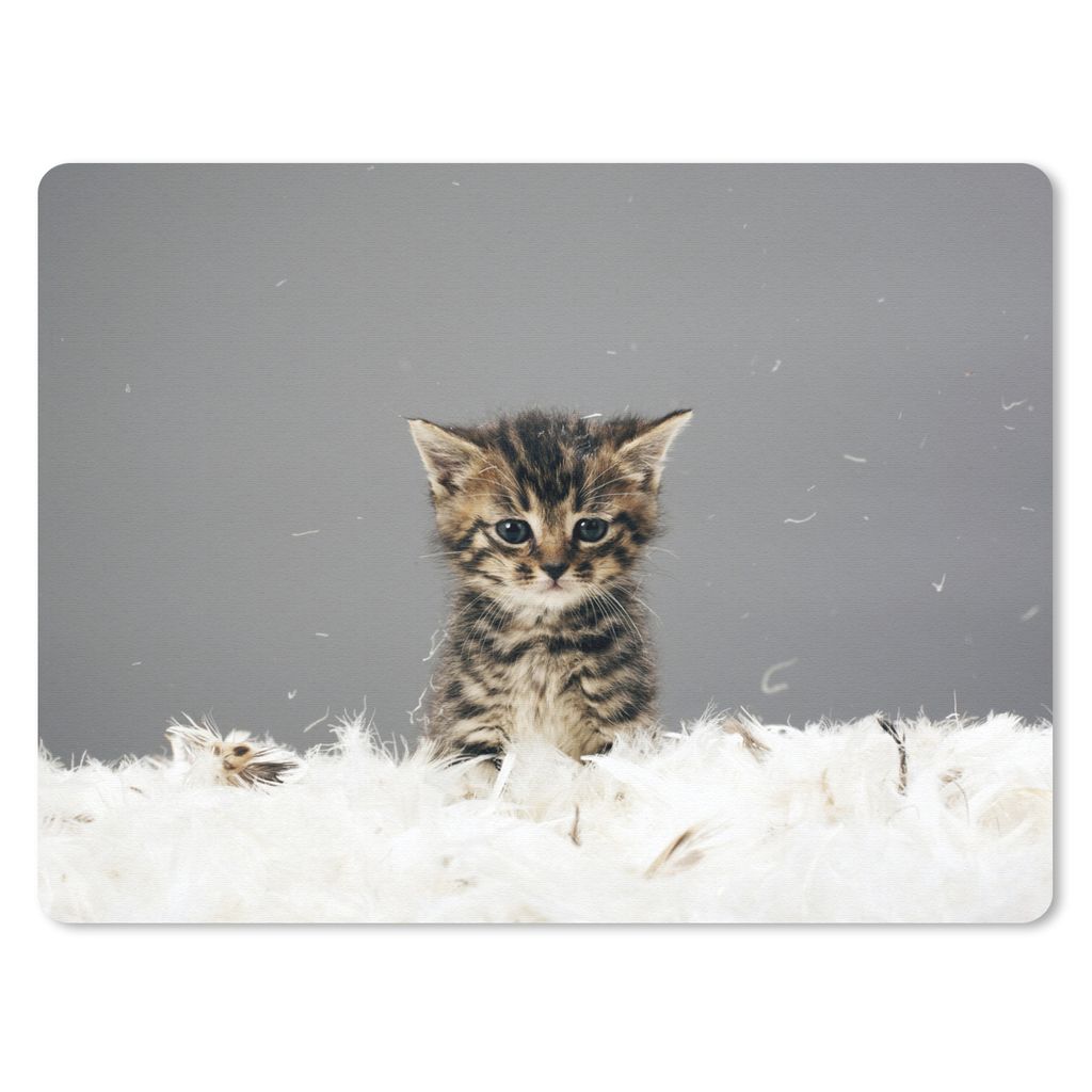 MuchoWow Mauspad Mousepad Kätzchen - Federn - Grau 40x30 cm - Mousepads - Maus Mat - Pad - Mausunterlage - Anti Rutsch
