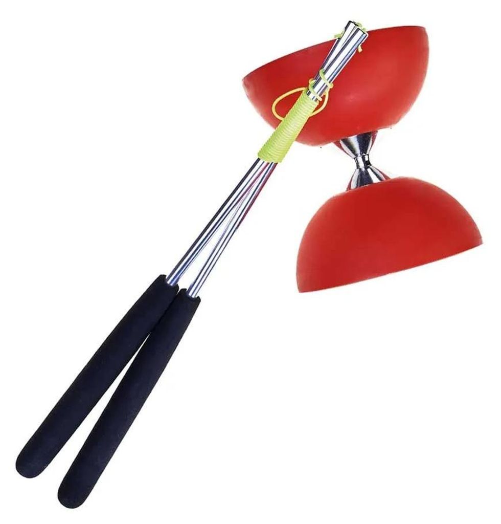 Eureka diabolo speelset met aluminium stokken - rood - Productafbeelding 