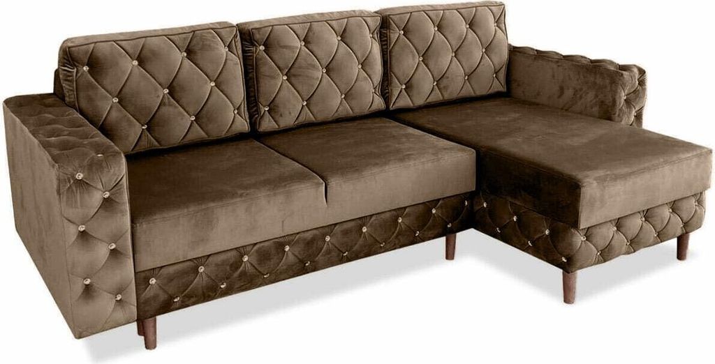 ARES MEBLE Gepolstertes Ecksofa DELUX - Relaxsofa 3 sitzer mit Schlaffunktion und Bettzeugcontainer, Schlafsofa 140x200 Walnuss - Hellbraun