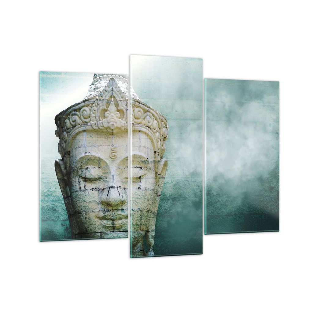 Bilder auf glas - 3 Teile - Buddha Grafik Türkis - 130x100cm - Glasbilder - Wandbilder - Bilder - zum Aufhängen bereit - Wanddekoration aus Glas ...