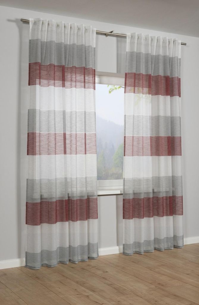 Etamine-Schal mit Gardinenband, Webstreifen rot, ca. 140x245 cm Gardinia