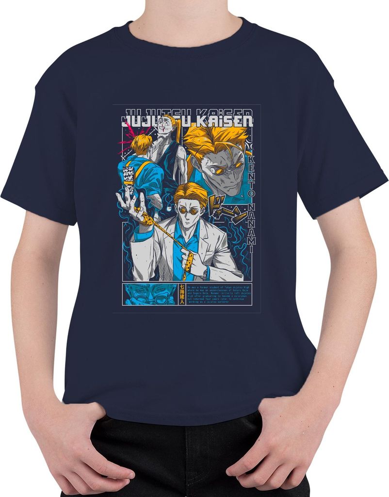Jujutsu Kaisen Kento Nanami Anzug Brille Anime Manga Geschenk Uni Kinder T-Shirt, Navy, 104