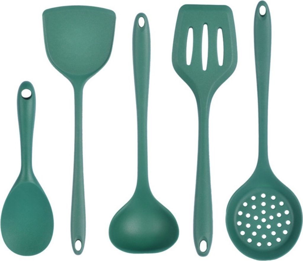 Küchenhelfer Set, 5 Stück Schwarz Silikon Küchenutensilien Kochutensilien Set mit Utensilienhalter, Antihaft Hitzebeständiger Kochbesteck Set