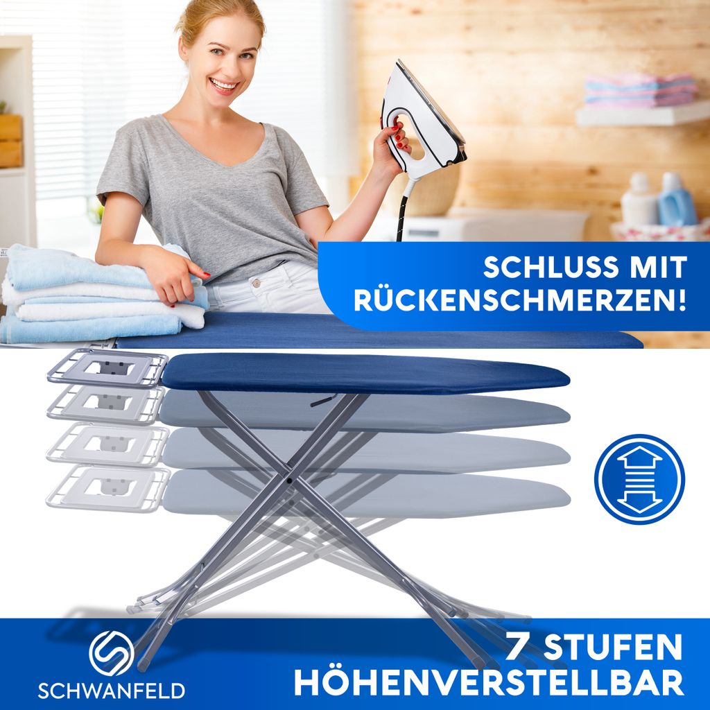 SCHWANFELD® Premium XXL Bügelbrett 122x44cm Bügelfläche Produktbild 4