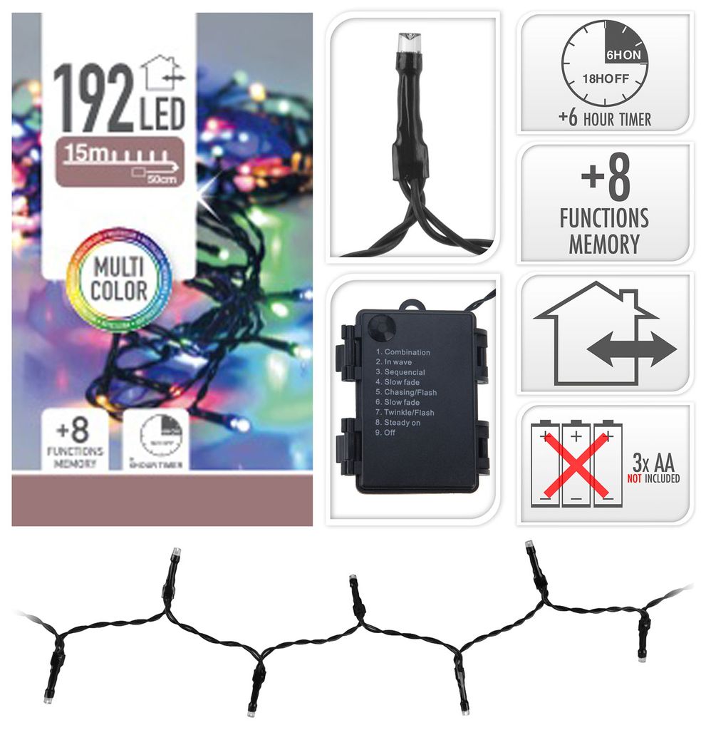 Christbaumbeleuchtung farbige Lichterkette 192 LED 14,5m