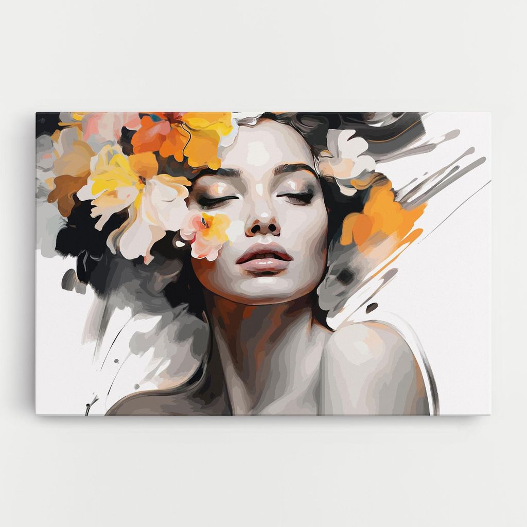 ARTHUB Leinwandbild 40x60 cm, Yellow Flower Portrait | Wohnzimmerdekoration, Hängende Bilder, Wanddekoration, Heimdekoration, Frauen, Porträts
