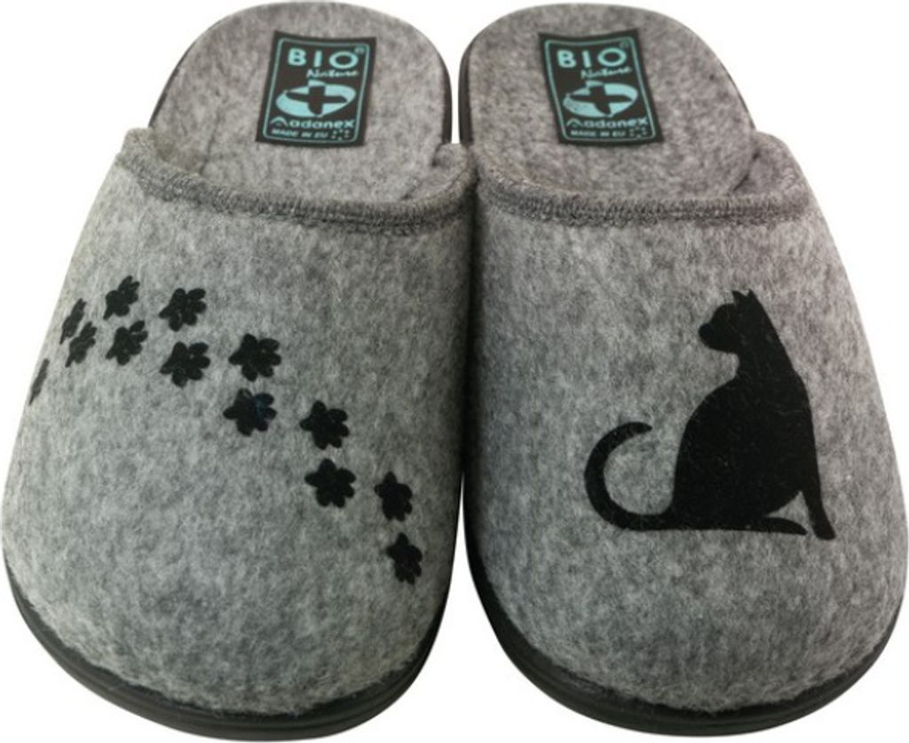 Damenhausschuhe ADANEX DIANA 29249 grau mit Katze