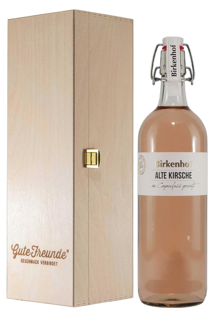 Birkenhof Alte Kirsche Obstbrand mit Geschenk-Holzkiste