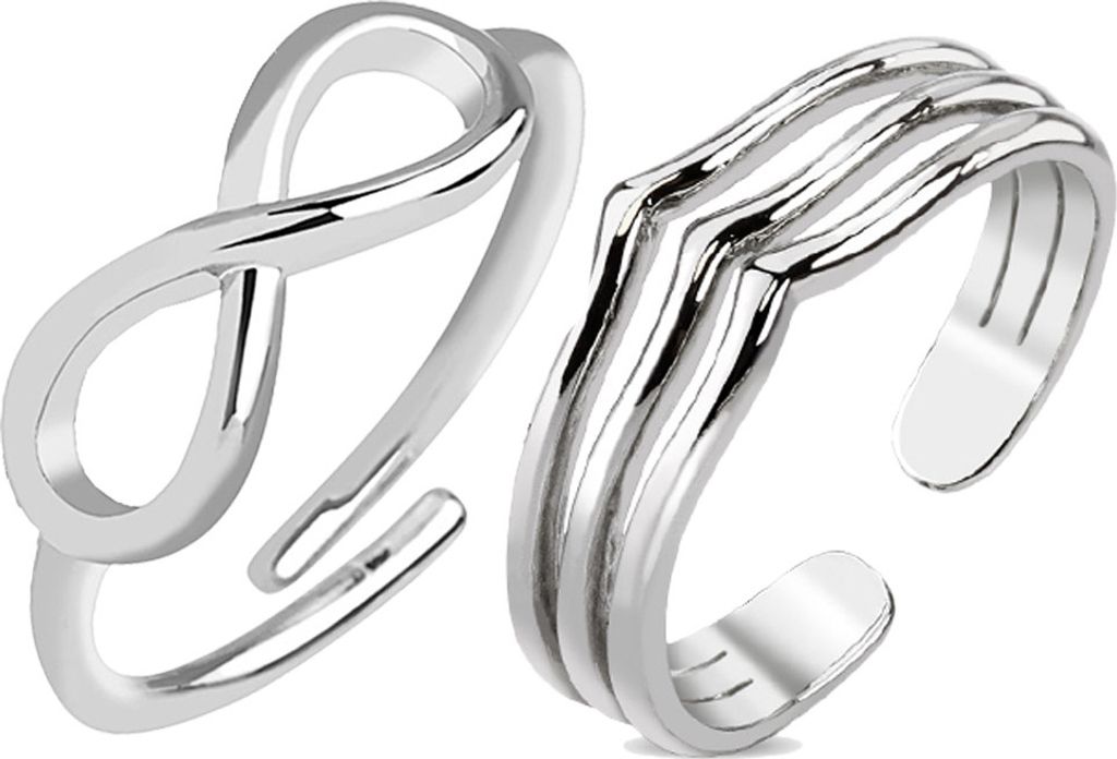 viva-adorno 1 Paar Ring Zehenring Mittelring Midi Damenring verstellbar Fusschmuck Messing rhodiniert silber Wellen Infinity Z532,gemischtes Paar