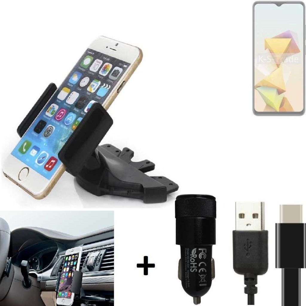 K-S-Trade CD Schlitz Handy-Halterung kompatibel mit ZTE Blade A73 5G Autohalterung KFZ-Halter Radio Handy Halterung 360° drehbar CD-Schacht inkl.