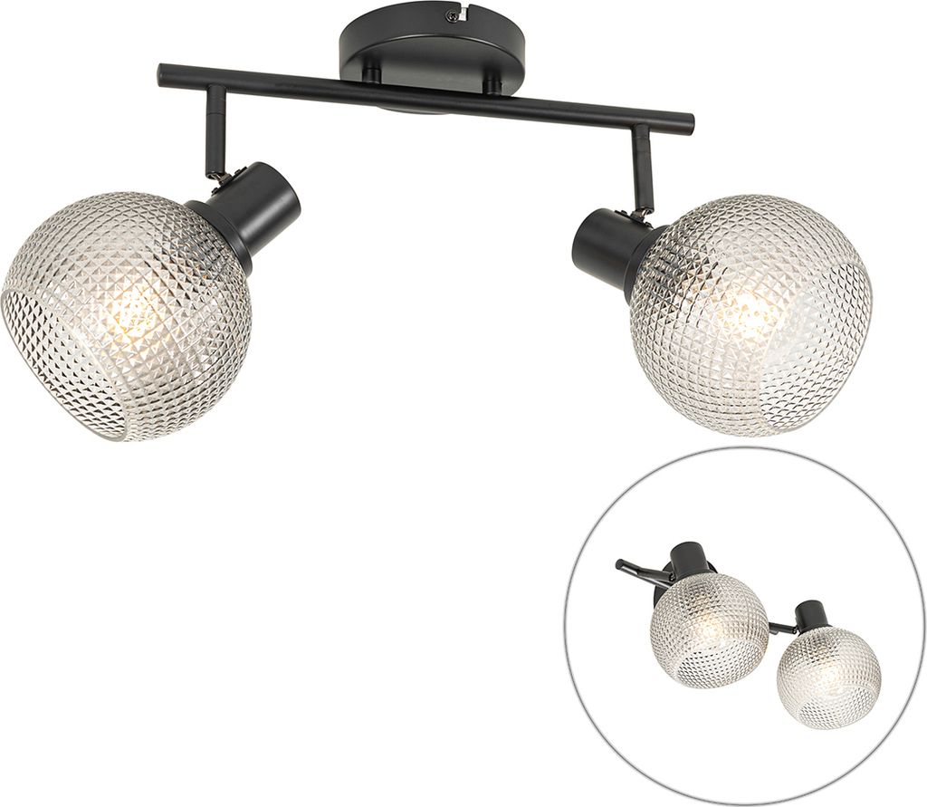 QAZQA - Design Spot I Spotlight I Deckenspot I Deckenstrahler I Strahler I Lampe I Leuchte schwarz mit Rauchglas 2-flammig-flammig - Chico I Wohnzi...
