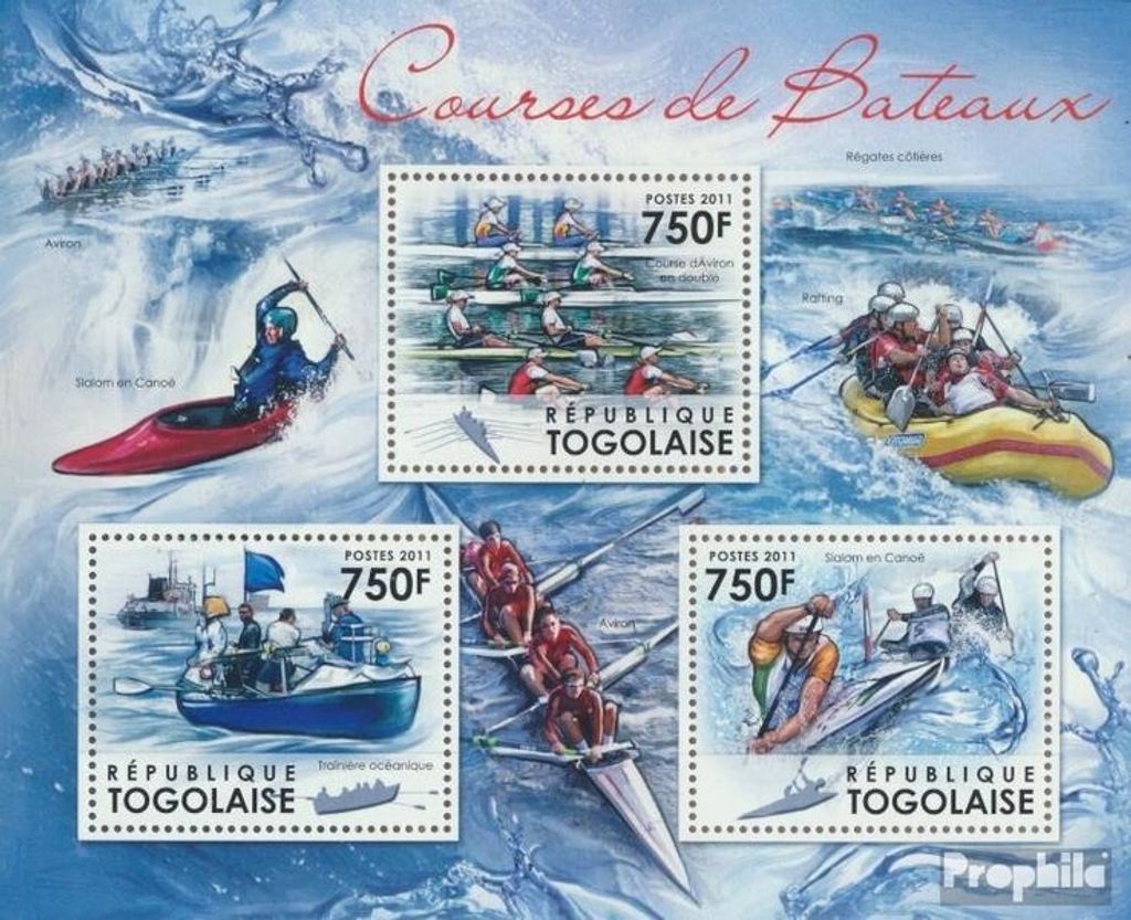 Briefmarken Togo 2011 Mi 4325-4327 Kleinbogen (kompl. Ausgabe) postfrisch Boot-Rennen