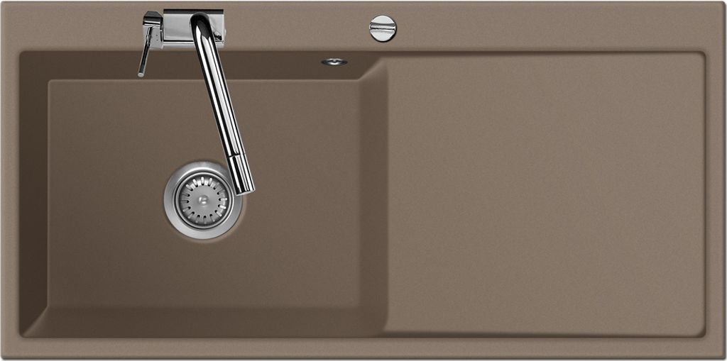 Flächenbündige Spüle MERA 100 SL F Fango Becken links mit Excenterbedienung