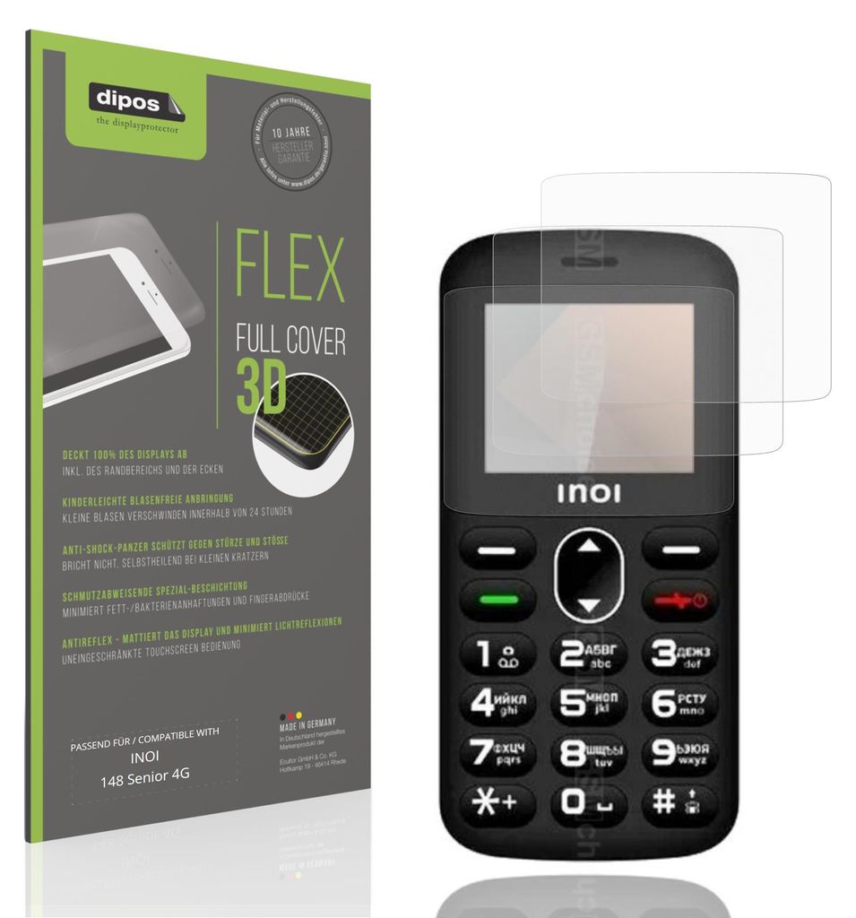 2x Full Cover Schutzfolie matt für INOI 148 Senior 4G Panzerfolie Anti-Shock
