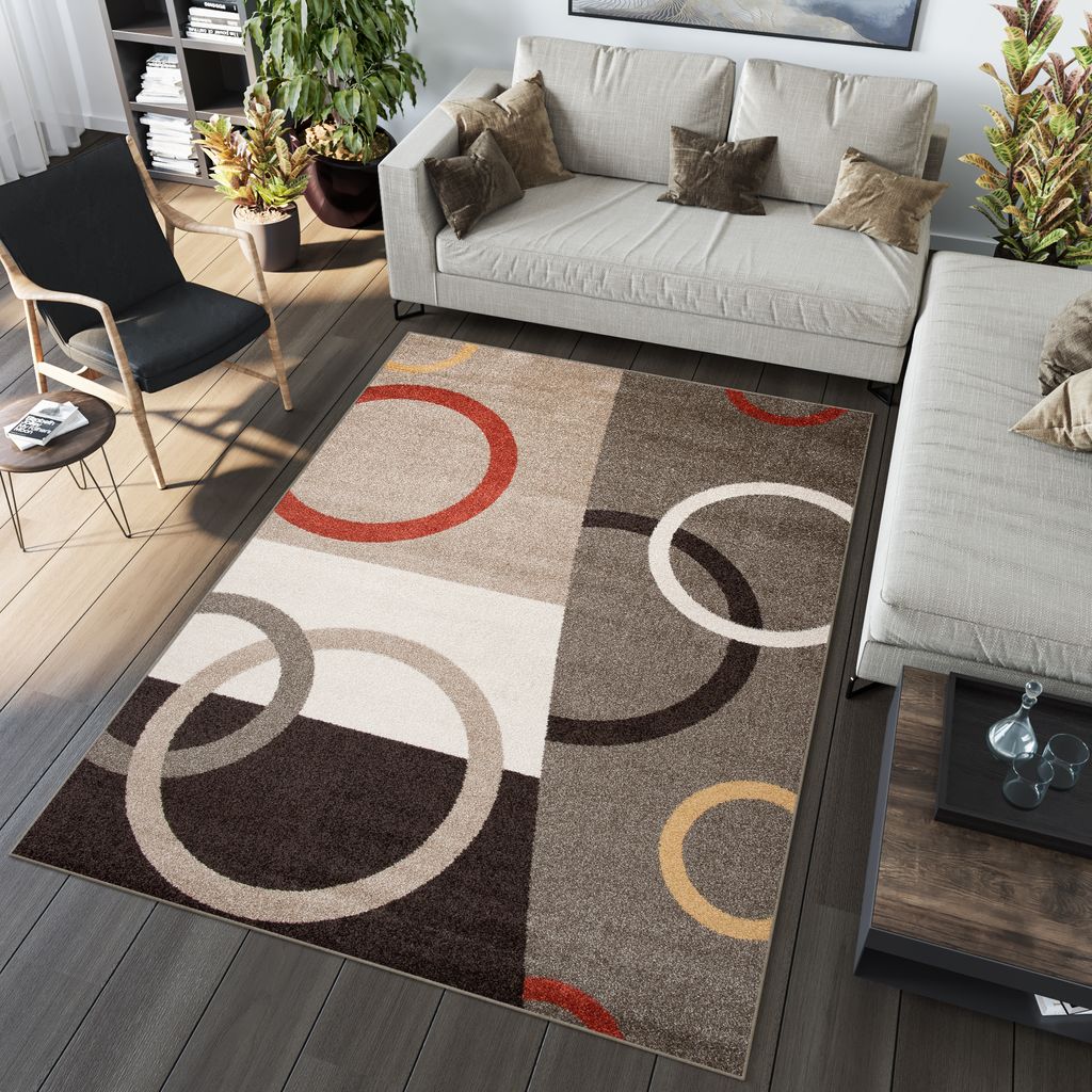 Teppich Wohnzimmer Schlafzimmer Kurzflor Modern Design Braun Bunt Meliert 80 x 150 cm