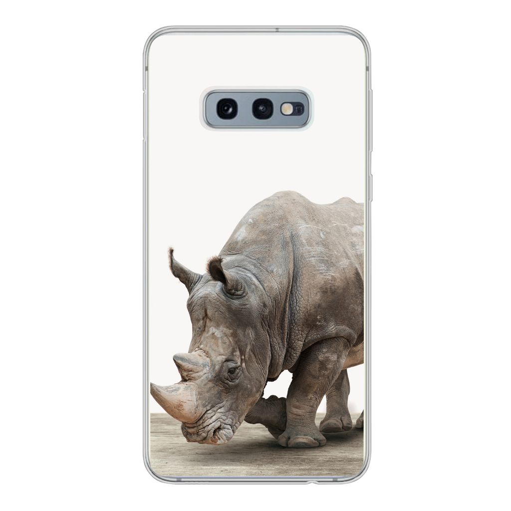 MuchoWow Handyhülle Schutzhülle Hülle für Samsung Galaxy S10e Nashorn - Jungen - Wildtiere - Kinder - Mädchen - Tiere Silikon Softcase Handy...