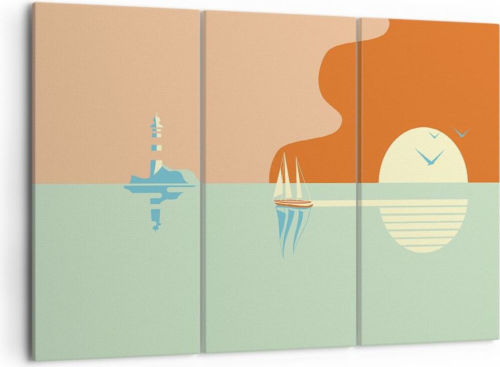 Bild auf Leinwand - Leinwandbild - 3 Teile - Sonne Segelschiff Laterne - 105x70cm - Wand Bild - Wanddeko - Wandbilder - Leinwanddruck - Bilder - Wa...