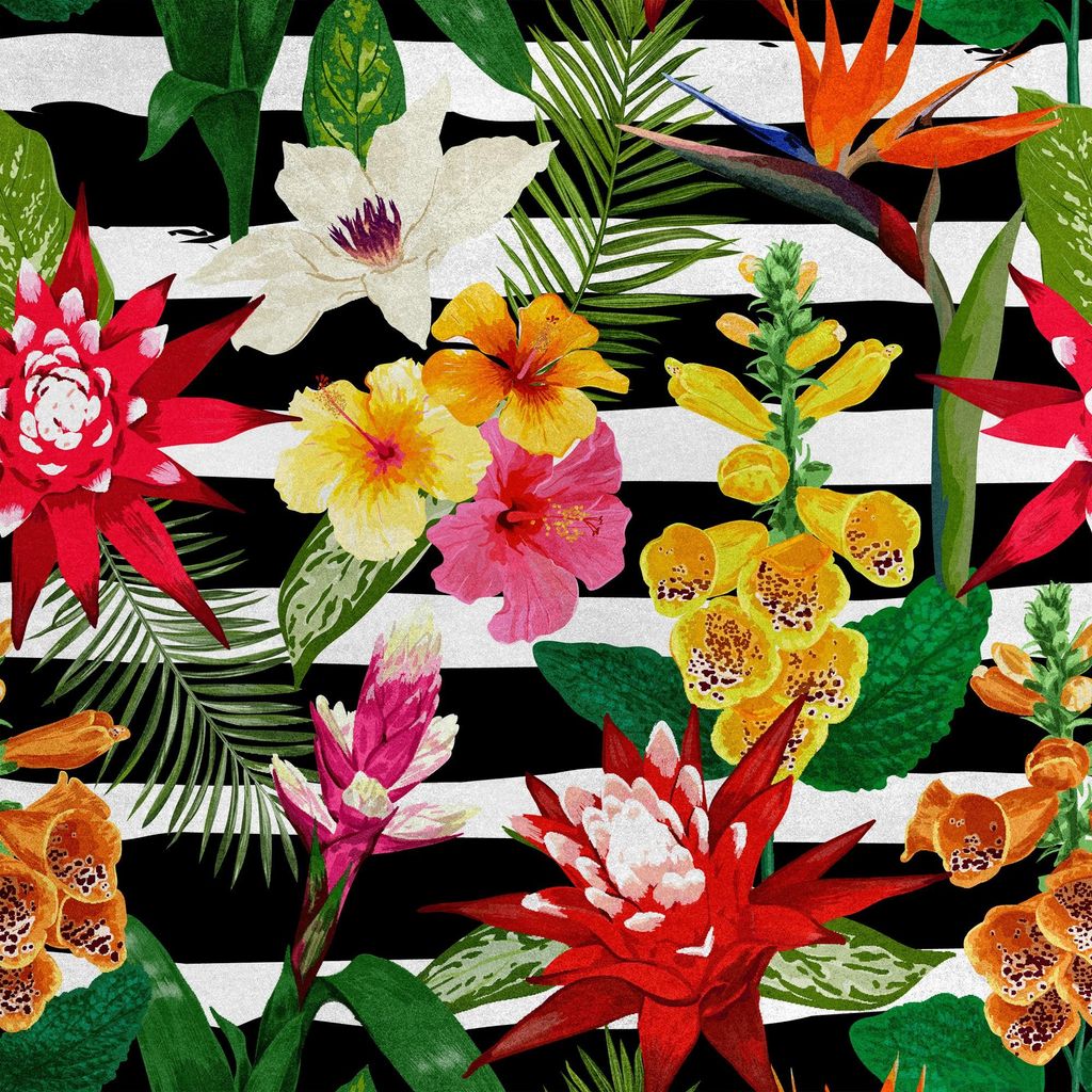 Royal Samt Stoff Polyester Zum Nähen - Motiv Blumen auf schwarzen Streifen