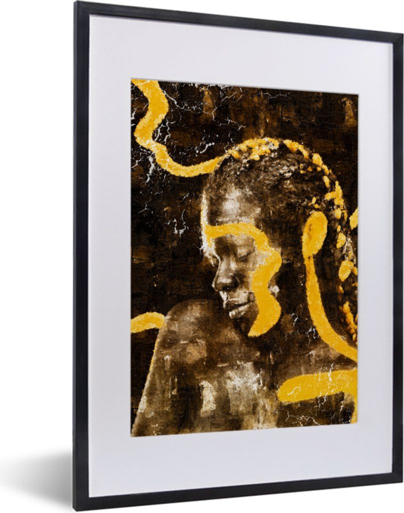 MuchoWow Gerahmtes Poster Frau - Schwarz - Gold 30x40 cm - Poster mit Schwarzem Bilderrahmen Wandposter Rahmen Foto Bilder - Wandposter Schlafzimmer