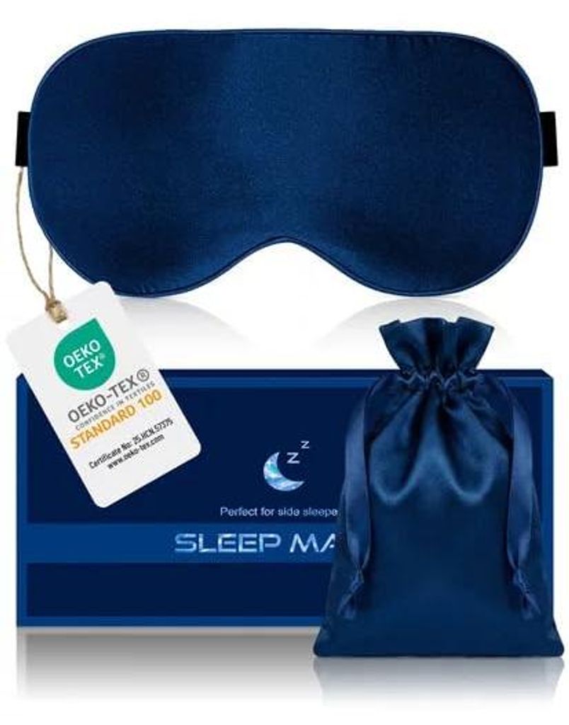 Schlafmaske aus 100% reiner Seide, hypoallergen, mit verstellbarem Kopfband, Unisex, blau.