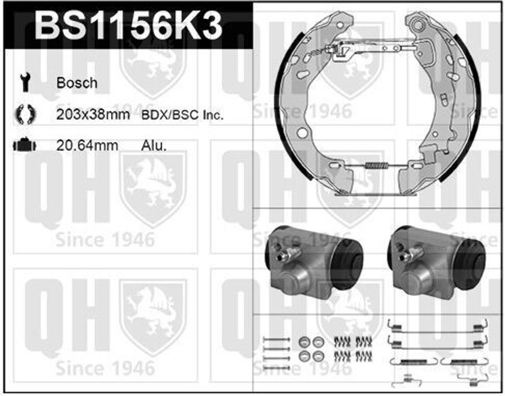 QUINTON HAZELL Bremsbackensatz Trommelbremse Hinten für LANCIA YPSILON (843) 203mm BS1156K3