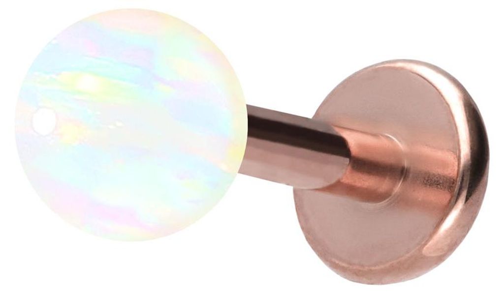 Ohrpiercing, Nasenpiercing Titan Labret mit Innengewinde SYNTHETISCHER OPAL RoséGold Stablänge: 6mm | Stabstärke: 1,2mm