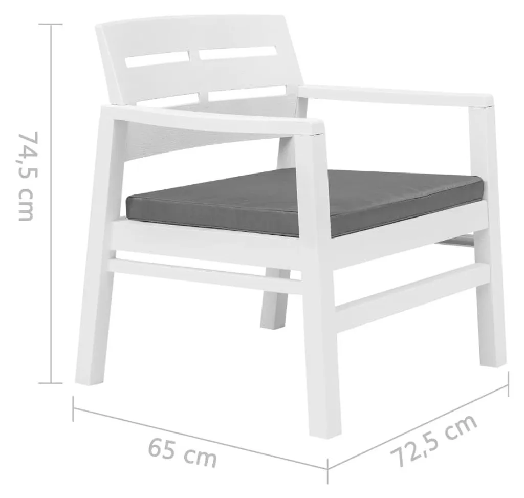 Salon de balcon vidaXL 3 pièces en plastique blanc - Ensemble table chaises - 7