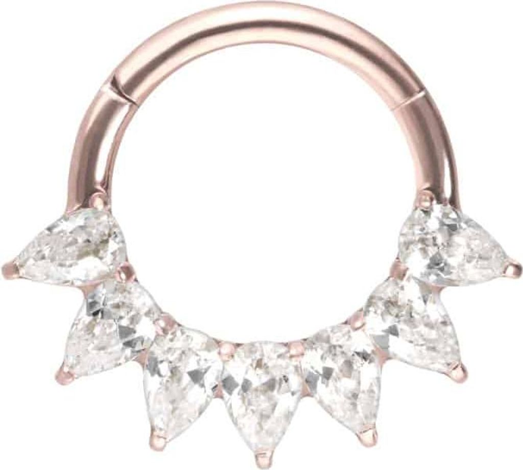 Ohrpiercing, Nasenpiercing, Septum Piercing Titan Segmentring Clicker 7 EINGEFASSTE KRISTALLTROPFEN