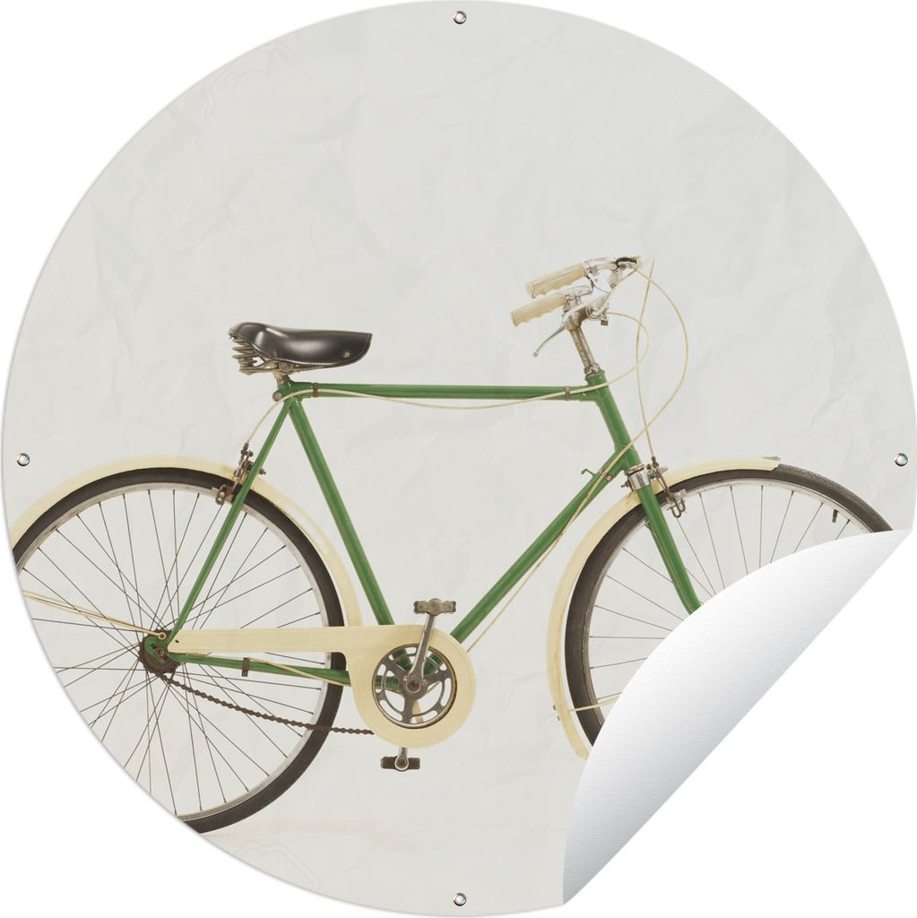 MuchoWow Gartenposter Outdoor-Poster Rund Ein grünes einzigartiges Fahrrad Ø 60 cm Gartendeko Rundes Poster draußen