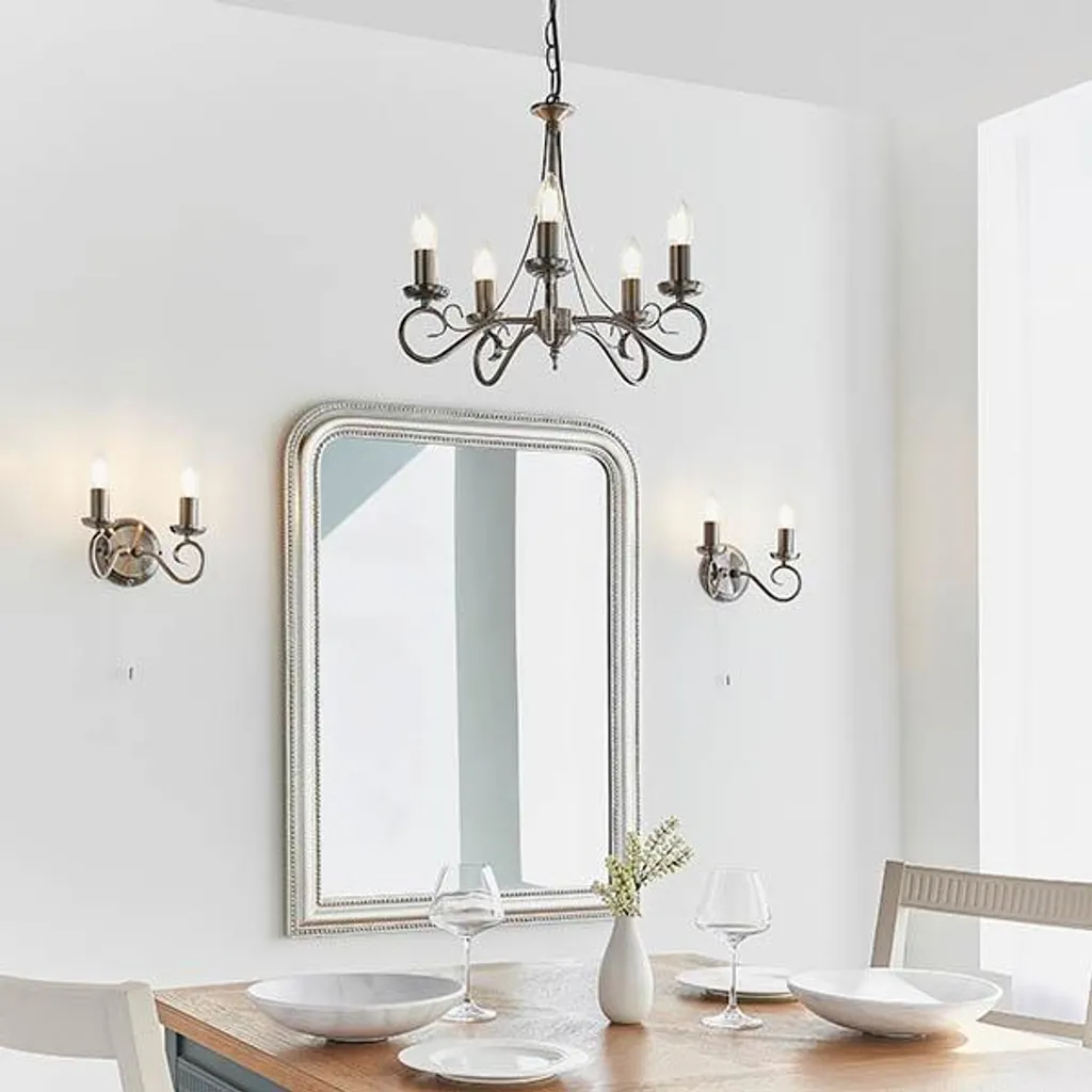 Suspension 5 Lumières E14 Métal Argenté Vieilli - Design TRAFFORD 62cm